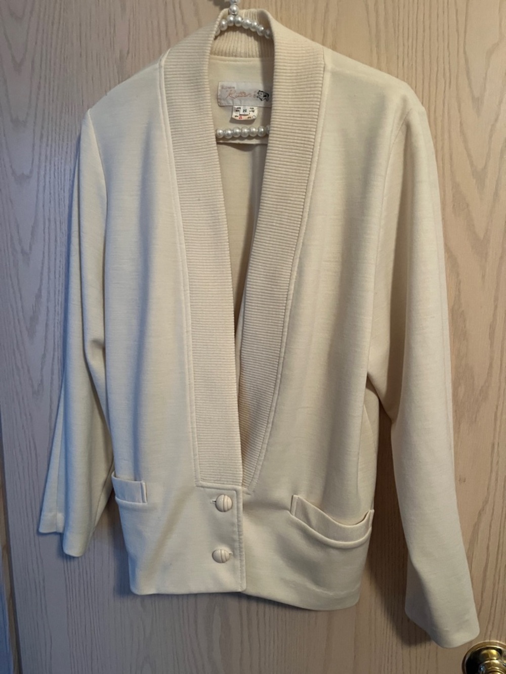 Cream Shawl-Collar Button Front Cardigan Sweater. kitten Brand